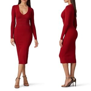 GOOD AMERICAN The Low Down Bodycon Knit Dress In Ruby - Size 0